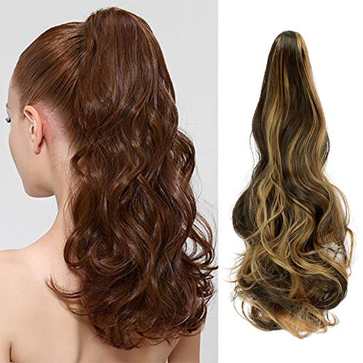 20〞Claw Ponytail Clip in Hair Extensions Hairpiece Synthetic Light Curly Soft Silky Nature Looking Heat-Resisting Different Colors for Women Fashion and Beauty-4H27#